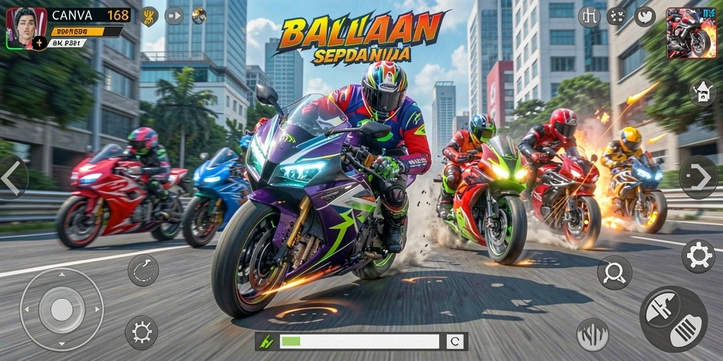 Tampilan gameplay seru dari balapan motor di CANVA168.