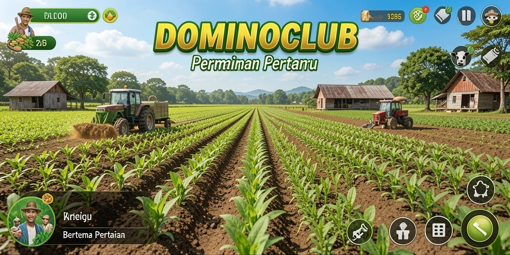 Tampilan screenshot DOMINOCLUB yang menunjukkan aktivitas bertani yang seru.