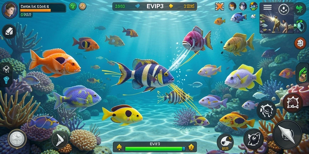 Tampilan gameplay seru dalam permainan Tembak Ikan EVIP3.