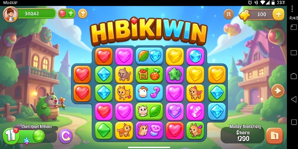 Tampilan gameplay HIBIKIWIN dengan kombinasi Match-3 yang menarik.