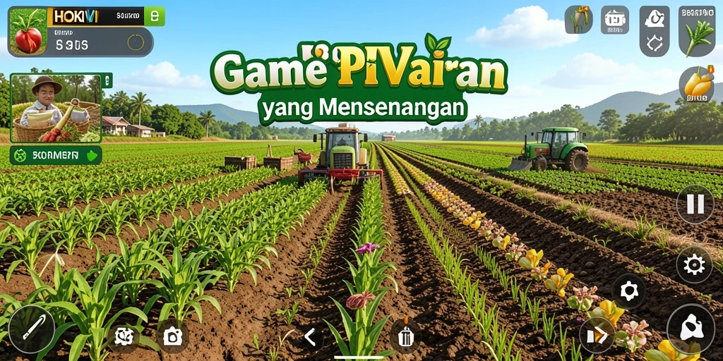 Tampilan gameplay <strong>HOKIVIP</strong> dengan ladang yang subur dan hewan ternak.