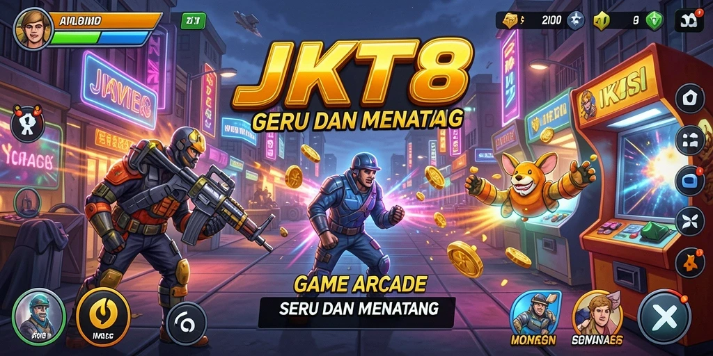 Tampilan gameplay menarik dari JKT8 dengan aksi cepat dan grafis yang colorful.