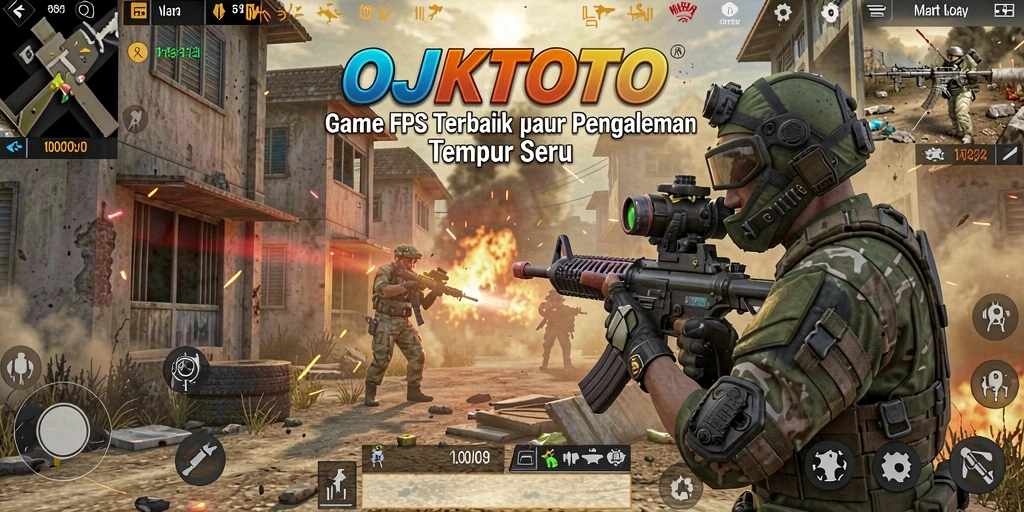 Tampilan gameplay mendebarkan OJKTOTO dalam aksi FPS.