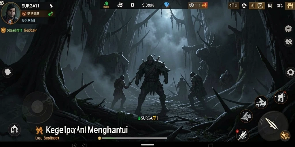 Tangkapan layar SURGA11 menampilkan suasana mencekam dalam permainan.