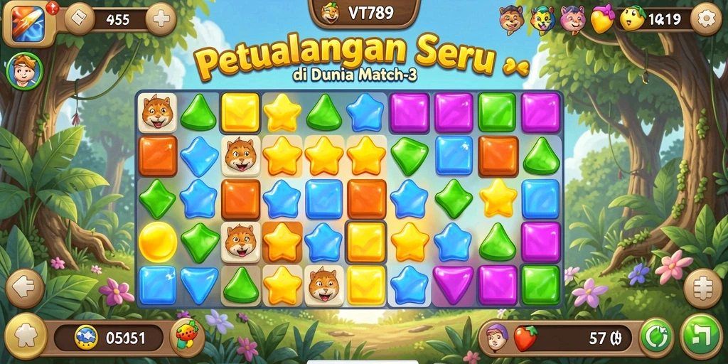 Screenshot menunjukkan gameplay seru VT789 dengan aksi pencocokan elemen.